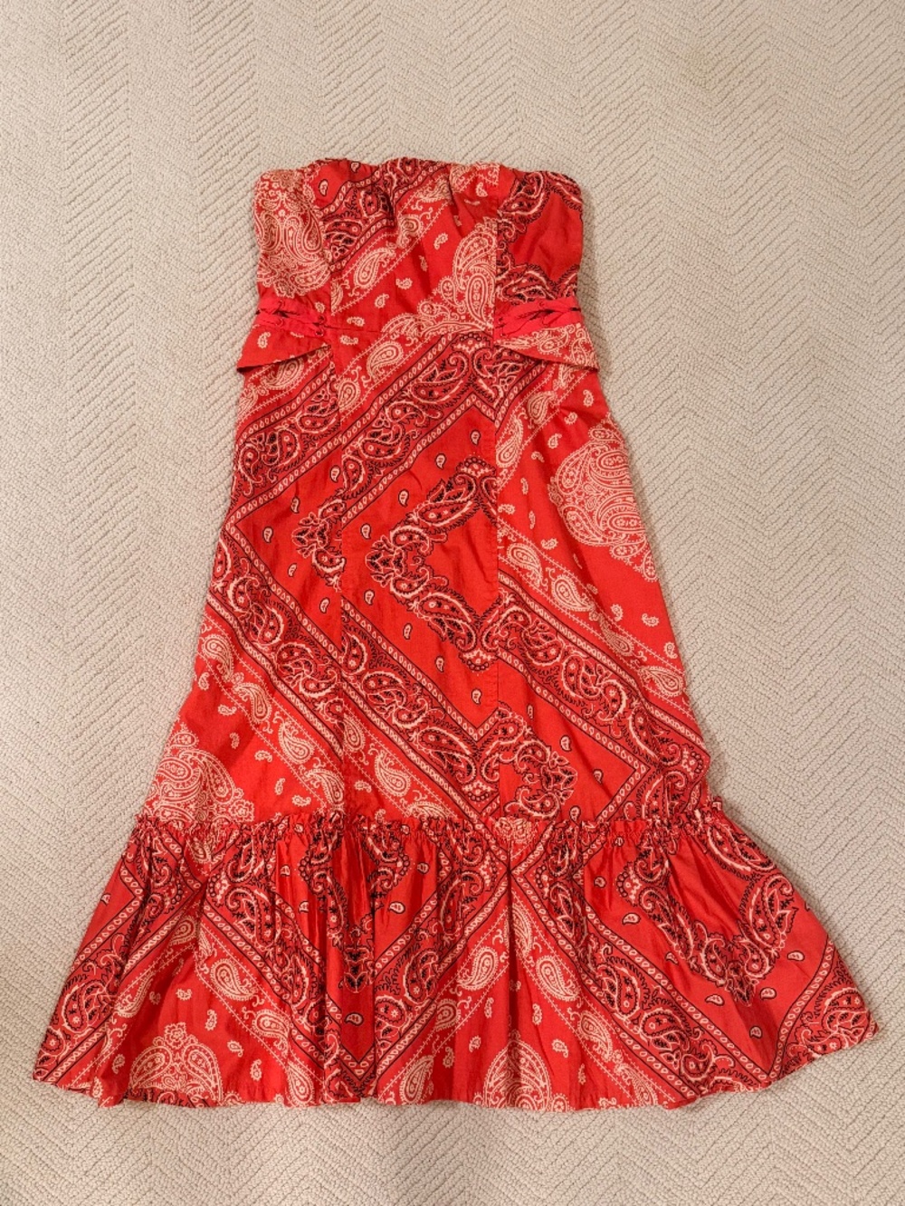 Anthropologie Holding Horses Red Bandana Print Strapless Midi Dress